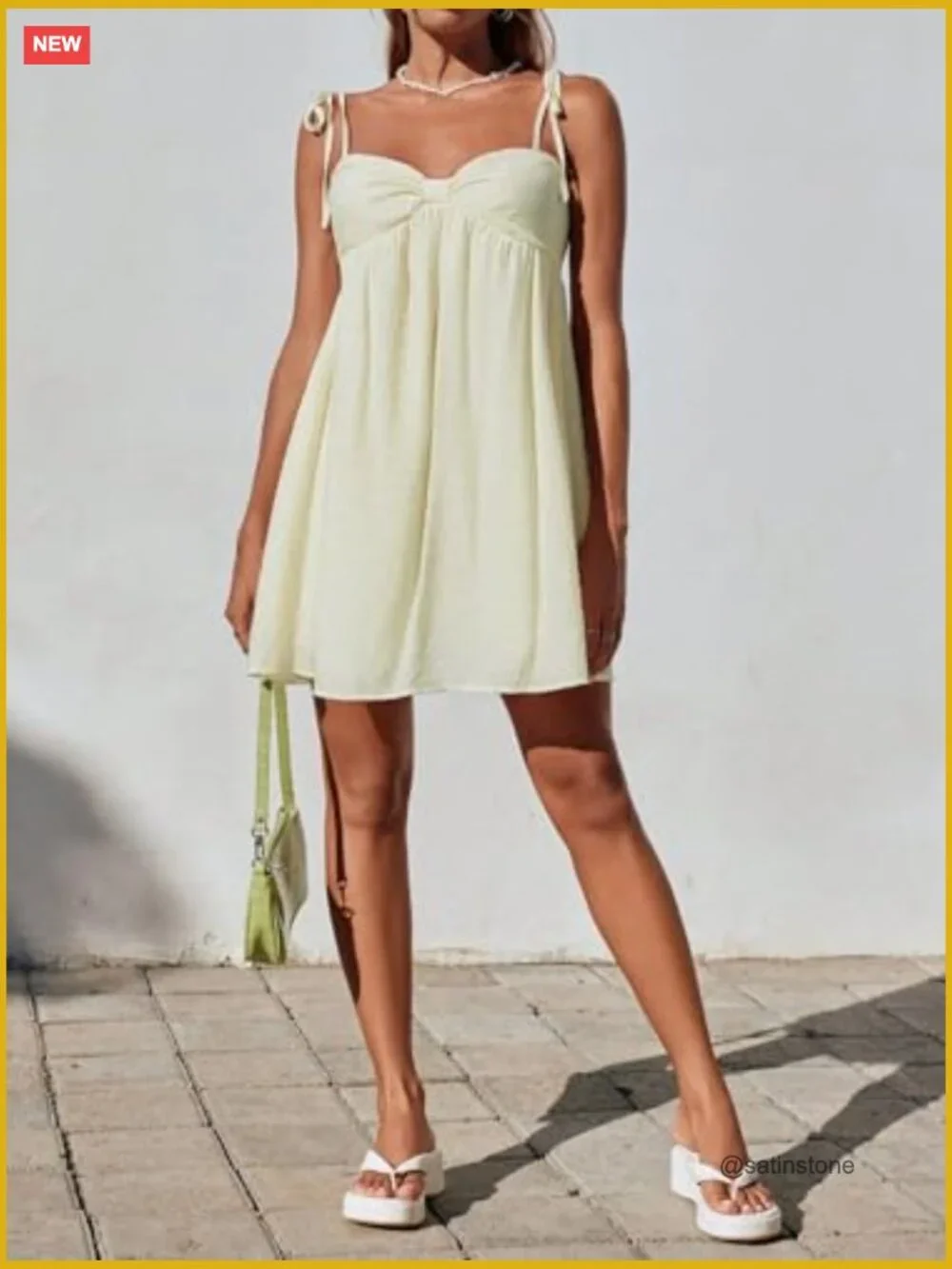 Flowy Mini Slip Dress Spaghetti Strap Adjustable Tie Backless A-Line Summer - Picture 5 of 6